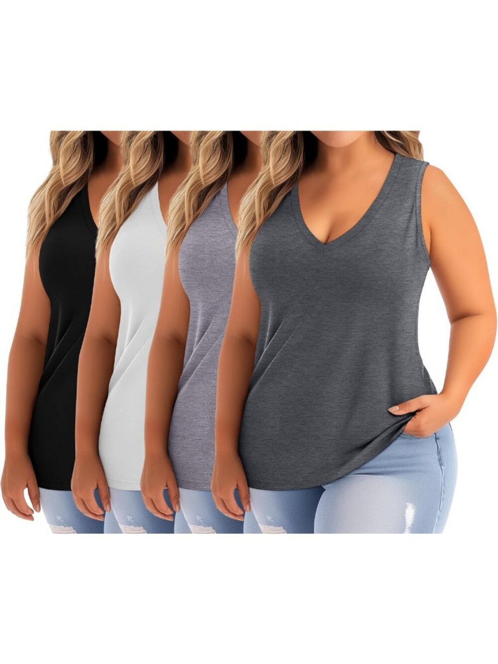 4 Pack Plus Size Women's Stylish Tank Tops - Comfortable & Versatile Essentials